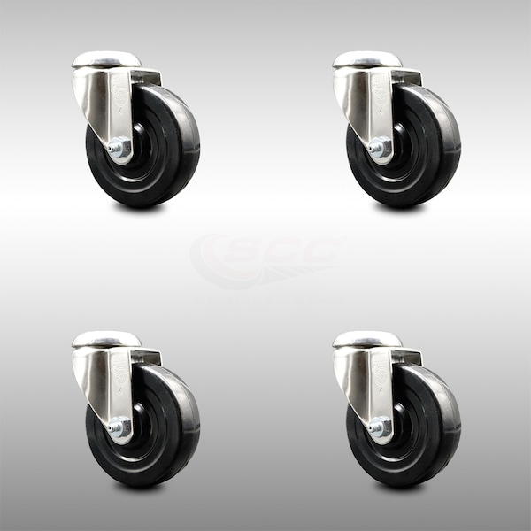 4 Inch 316SS Soft Rubber Wheel Swivel Bolt Hole Caster Set